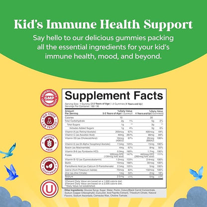 Natures Craft Plant Based Kids Multivitamin Gummies - Multivitamin for Kids Immunity Support Gummies with Vitamins A C D3 E B and Zinc Gelatin and Gluten Free Non-GMO Vitamins Gummy Formula 180ct