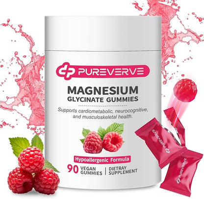 Magnesium Glycinate Gummies 300mg - 90 Count Individually Wrapped, Low-Allergy Formula, Supports Cardiovascular Health, Cognitive Function & Muscle-Bone Strength, Non-GMO, Gluten & Soy Free