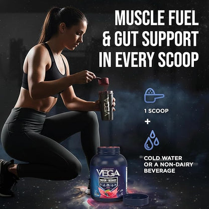 Vega Sport Vegan Protein Powder + Recovery - 30g Plant Based Protein per Serving, Berry, 45 Servings, 5g BCAAs, Probiotics, NSF Certified, for Shakes & Smoothies, 4.2lbs (Packaging May Vary)