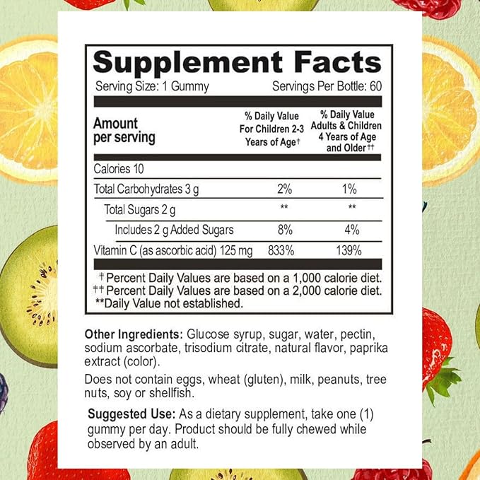 Go Healthy Vitamin C Gummies for Kids, Immune Support, Children Vitamin Gummies, Toddler, Kids Vitamins, Kosher, Halal, Tasty Gummy - 60 Servings