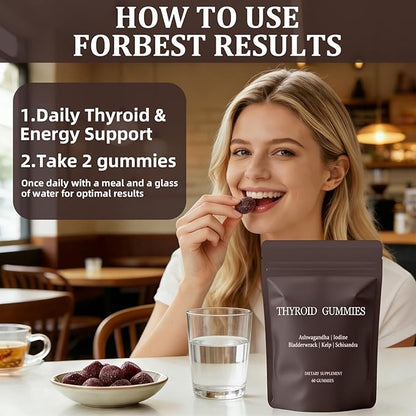 Thyroid Gummies for Women, Selenium Zinc Iodine L-Tyrosine Ashwagandha Gummies, Thyroid Bloom, Body Balance & Support - 60 Count