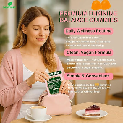 DEWANG Premium Feminine Balance Gummies for Women’s - Immune Support& PH Balance - Vegan, Gluten-Free - Grapes Flavor, 90 Count 45 Servings (Pineapple)