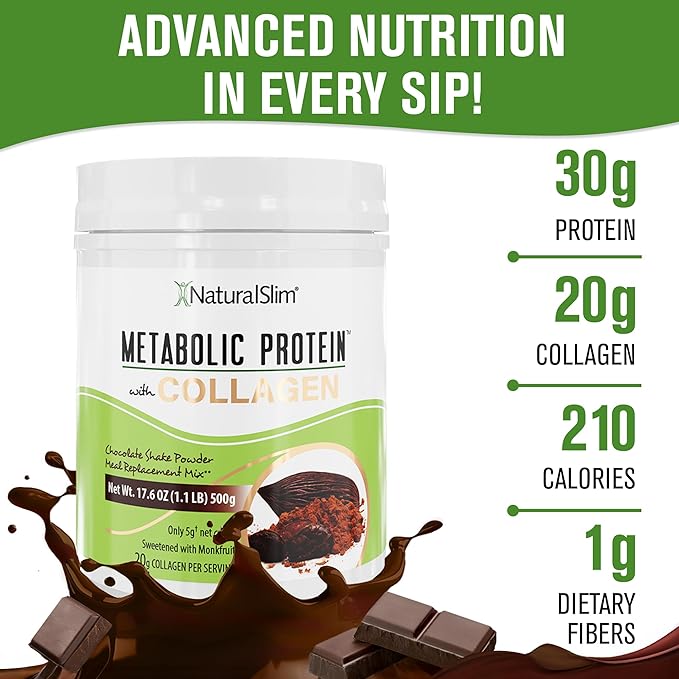 Metabolic Protein Powder with Collagen, Chocolate whey protein powder shake, Hydrolyzed Collagen with L-Glutamine for Digestion, Skin, Joints & Muscle, Low Carb Meal Replacement, 17.06 oz