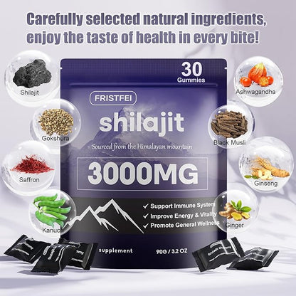 Pure Himalayan Shilajit Gummies for Men & Women - 100% Natural & Organic | 85+ Trace Minerals & Fulvic Acid | 30 Count | Individually Packaged