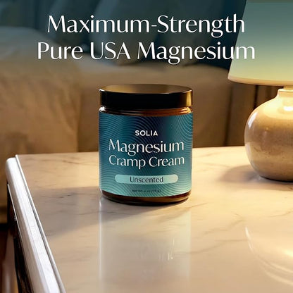 Solia Magnesium Cream, USA-Made Unscented Topical Magnesium Lotion for Feet Soreness, Muscle Balm Mag Oil Body Butter, Foot Cream for Feet, Rub for Muscle Soreness, 4oz