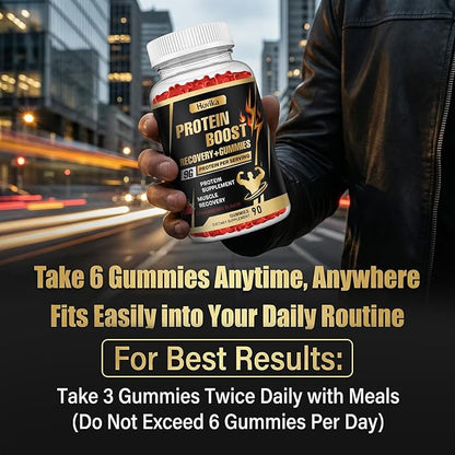 Whey Protein Gummies, 9g Protein per Serving, Easy to Take Snacks for Men & Women, Recovery + Supplement Gummies for Protein Boost, Muscle, Energy Support, Strawberry Flavor, 90 Gummies
