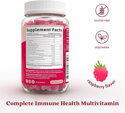 BeLive Elderberry Gummies with Zinc and Vitamin C - Immune Support Supplement with Vitamin D, A, E, B12 - Gummies for Healthy Bones & Teeth, Vegan, Keto & Non-GMO - Raspberry Flavor | 2-Pack