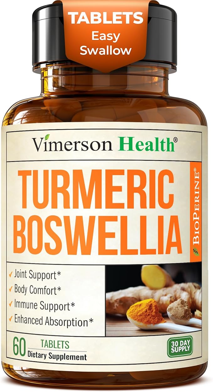 Boswellia Serrata Turmeric Supplement for Joint Support & Inflammation Balance – Turmeric Boswellia Supplement with Ginger & Black Pepper Extract for Enhanced Absorption – Non-GMO - 60 Tablets