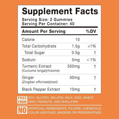Turmeric Curcumin Gummies with Ginger & Black Pepper Extract - 2 Pack Tumeric Gummy Supplements for Pain Inflammation Joint Weight Health Support - Vegan, Organic, Gelatin-Free - for Adults and Kids