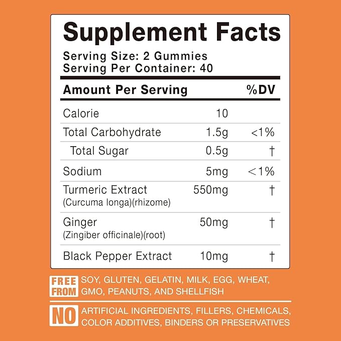 Turmeric Curcumin Gummies with Ginger & Black Pepper Extract - 3 Pack Tumeric Gummy Supplements for Pain Inflammation Joint Weight Health Support - Vegan, Organic, Gelatin-Free - for Adults and Kids