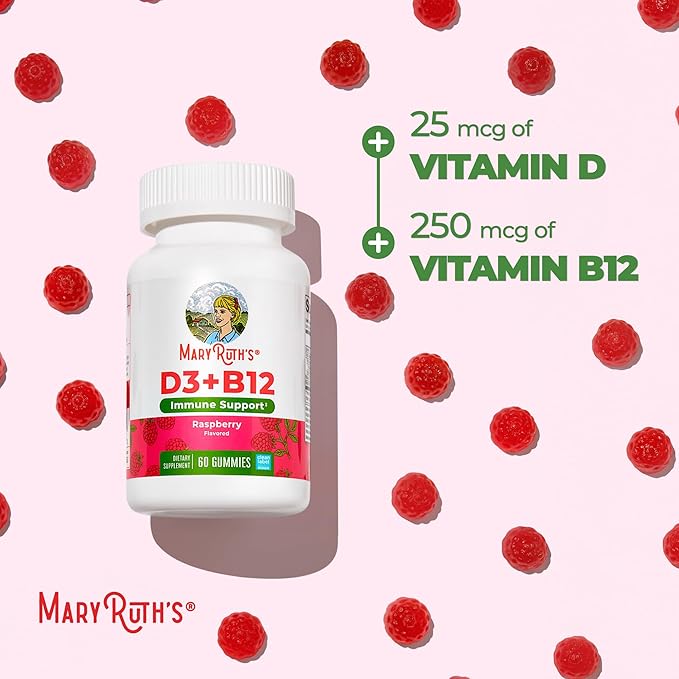 MARYRUTH'S Vitamin D3 + B12 Gummies for Ages 4+ | Sugar Free | Bone Health | Immune Support | Energy Metabolism | Cognitive Function | Vegan | Non-GMO | Gluten Free | 60 Servings | 2 Month Supply