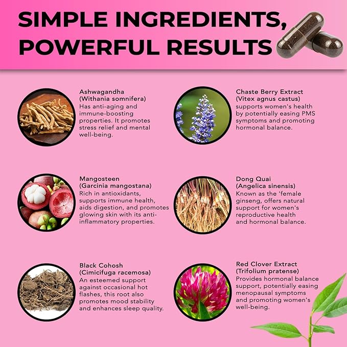 Perimenopause & Menopause Support Supplement for Women – Multi‑Symptom Relief with Black Cohosh & Red Clover Isoflavones | Ashwagandha Adaptogen & Herbal Blend | Hormone Balance Support | 120 Capsules