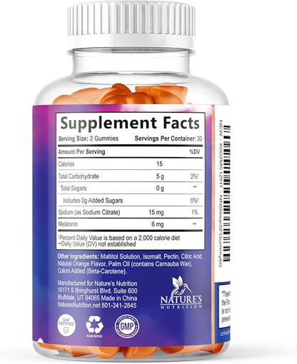 Melatonin Sleep Gummies - 6mg Per Serving - Sugar-Free Sleep Support Melatonin Gummy for Adults - Extra Strength Sleeping Gummy Supplement - Supports Restful Sleep - Tasty Orange Flavor - 60 Gummies
