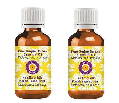 Deve Herbes Pure Gurjun Balsam Essential Oil (Dipterocarpus turbinatus) Steam Distilled (Pack of Two) 100ml X 2 (6.76 oz)