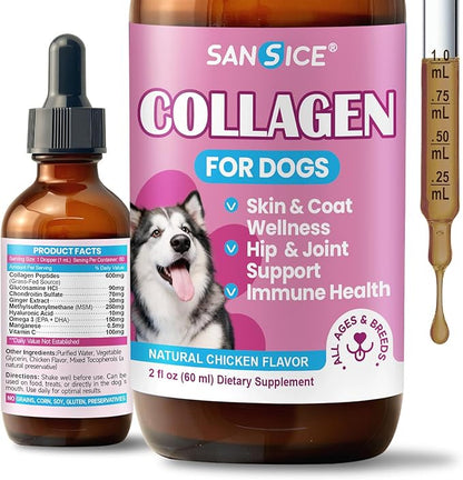 Collagen for Dogs Joint Health, Grass-fed Dog Collagen Drops with Omega 3, Vitamin C for Skin & Coat, Dog Hip and Joint Supplement with Glucosamine, Chondroitin, Hyaluronic Acid-Bone, Immune-2 Fl