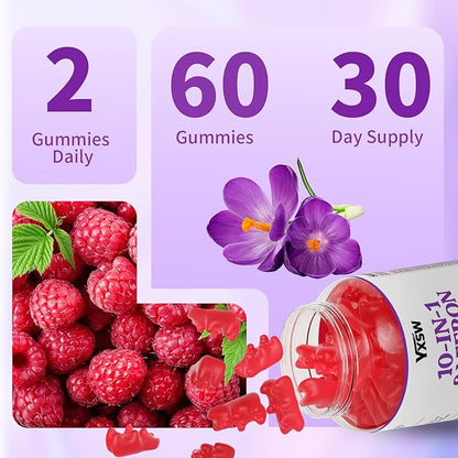 Saffron Gummies, Saffron Supplements for Kids & Adults with Ashwagandha, L-Theanine, Lemon Balm, Vitamin D3, B6, Magnesium & Zinc - Support Focus, Relaxation, Raspberry Flavor, 60 Count