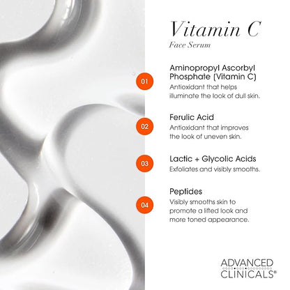 Advanced Clinicals Brightening Vitamin C Serum For Face With Glycolic Acid + Lactic Acid | Vitamin C Eye Serum Face Moisturizer For Improving Look Of Dark Spots & Uneven Complexion, 1.75 Fl Oz