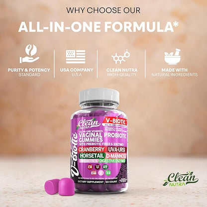Clean Nutra Vbiotic Gummies, Cranberry, Horsetail, D-Mannose, UVA-Ursi, Probiotic Blend, Enzyme Blend, 60 Count (2)