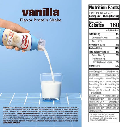 Premier Protein Shake, Vanilla, 30g Protein, No Added Sugar, 24 Vitamins & Minerals to Support Immune Health, 11.5 fl oz, 12 Pack (Packaging May Vary)