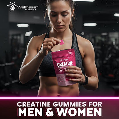 Creatine Gummies 5000mg, 30 Servings Creatine Monohydrate Gummies - Third-Party Tested Creatine for Women, Raspberry Flavor Creatine for Men, Muscle Growth, Strength, and Recovery - Pack of 1