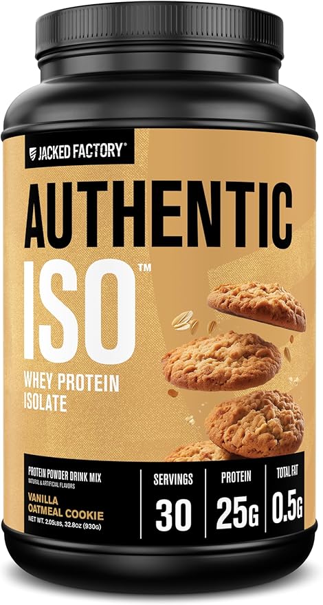 Jacked Factory Authentic ISO Whey Protein Isolate Powder - Low Carb, Non-GMO Muscle Building Protein w/No Fillers, Post Workout Recovery - 30 Servings, Vanilla Oatmeal Cookie