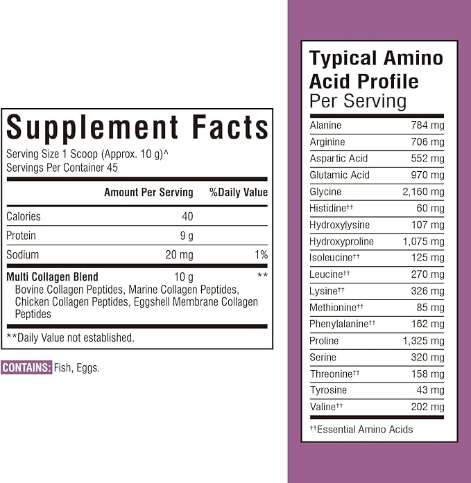 Multi Collagen Peptides Powder Type I II III V X, Hydrolyzed Collagen Protein for Women and Men, Skin, Hair, Nails, Unflavored, Non-GMO, Keto & GF, Zero Sugar, 45 Servings, 16oz
