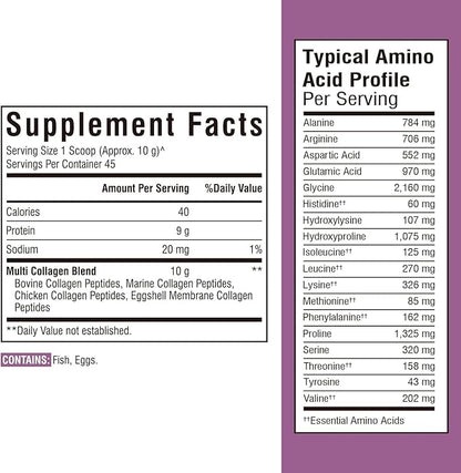 Multi Collagen Peptides Powder Type I II III V X, Hydrolyzed Collagen Protein for Women and Men, Skin, Hair, Nails, Unflavored, Non-GMO, Keto & GF, Zero Sugar, 45 Servings, 16oz