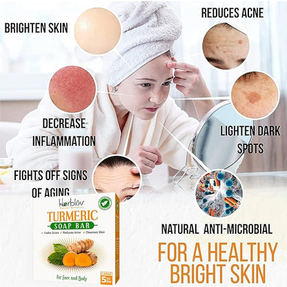 Natural Turmeric Soap Bar for Face & Body – Skin Brightening Soap for Dark Spots, Intimate Areas, Underarms – Exfoliating Face Wash Reduces Acne, Fades Scars & Cleanses Skin – 5oz Made in USA