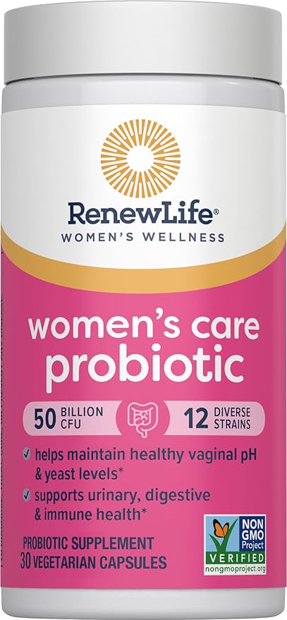 Renew Life Women's Probiotic Capsules, 50 Billion CFU Guaranteed, Supports pH Balance, Vaginal, Urinary, Digestive and Immune Health(2), L. Rhamnosus GG, Dairy, Soy and Gluten-Free, 30 Count