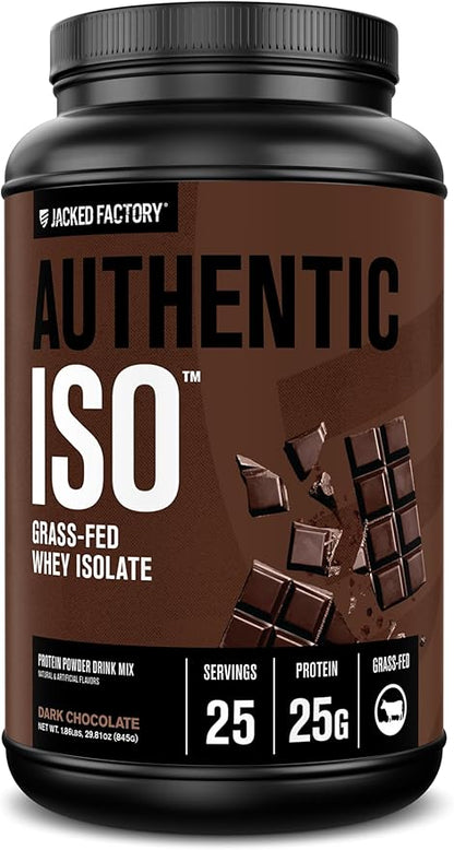 Jacked Factory Authentic ISO Whey Protein Isolate Powder - Low Carb, Non-GMO Muscle Building Protein w/No Fillers, Post Workout Recovery, Dark Chocolate - 25 Servings