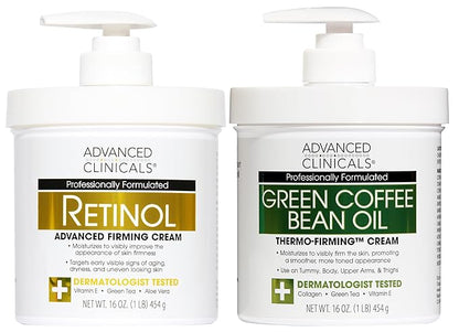 Advanced Clinicals Retinol Body Cream + Green Coffee Bean Oil Thermo - Firming Body Lotion 2pc Skincare Set For Women & Men | Body & Face Moisturizer Set Helps Improves Appearance Of Crepey Skin, 2PC