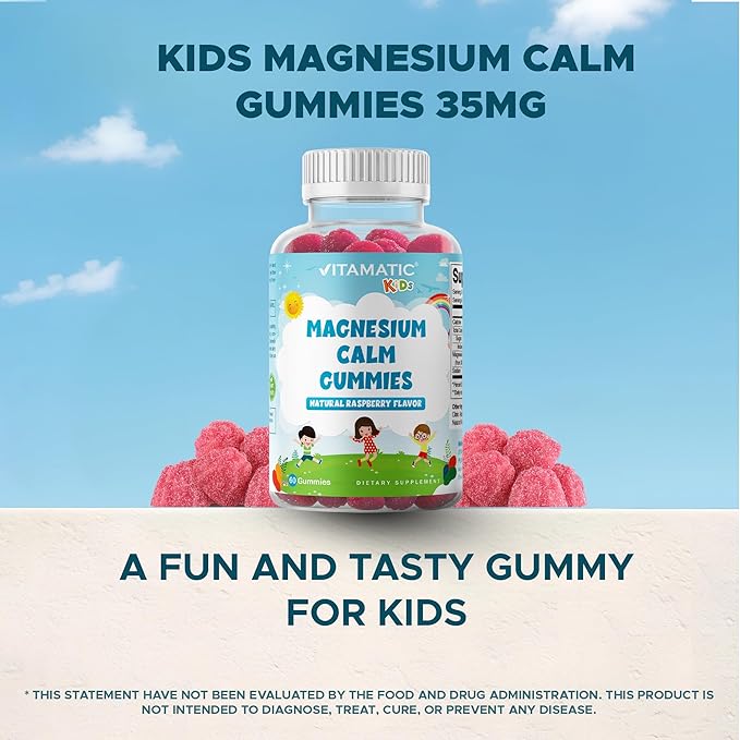Vitamatic Kids Magnesium Calm Gummies - 60 Vegan Count - Great Tasting - Promote Healthy, Muscle, Bone, & Energy Support