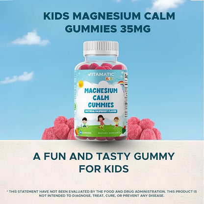 Vitamatic Kids Magnesium Calm Gummies - 60 Vegan Count - Great Tasting - Promote Healthy, Muscle, Bone, & Energy Support
