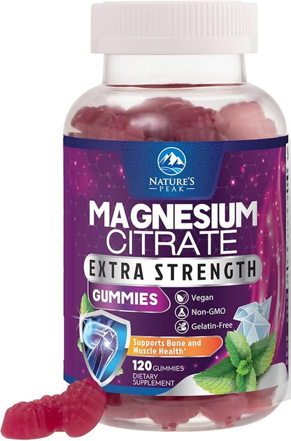 Magnesium Citrate Gummy - High Absorption Magnesium Gummies for Adults & Kids - Enhanced Bioavailability Form Mag Citrate Supplement - Improved Vegan Formula - Delicious Raspberry Flavor - 120 Gummies