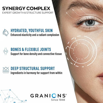 Granions Marine Collagen Pills – 2000mg Hydrolyzed Marine Collagen Peptides, Hyaluronic Acid, Vitamin C, Calcium, Magnesium – Skin, Hair, Nails, Pro Aging Hyaluronic Acid Supplements – 180 Tablets