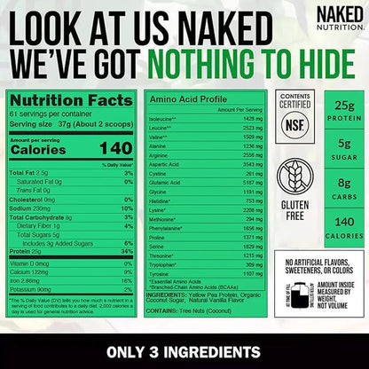 Naked Pea - Vanilla Pea Protein Isolate from North American Farms - 5lb Bulk, NSF Certified, Plant Based, Vegetarian & Vegan Protein Power, Easy to Digest, Non-GMO, Gluten Free, Lactose Free, Soy Free