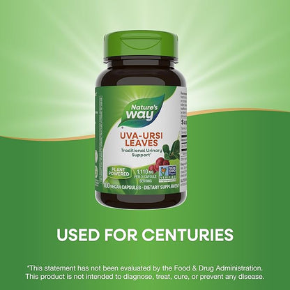Nature's Way Uva Ursi Leaves, Traditional Urinary Support*, 1,110 mg per 3-Capsule Serving, Non-GMO Project Verified, Herbal Dietary Supplement, 100 Vegan Capsules (Packaging May Vary) - 2 Pack