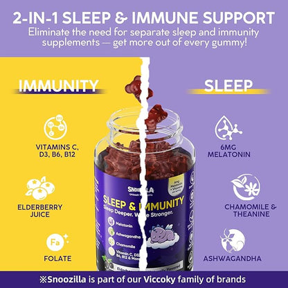 Sleep Gummies for Adults with Melatonin + Chamomile & Ashwagandha | Elderberry + Vitamins C, D3, B6, B12 & Folate | Vegan, Gluten-Free | 60 Gummies (30 Servings)