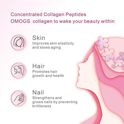 OMOGS Collagen Peptides Powder, with Prebiotics & Cranberry Extract -Hydrolyzed Collagen Peptides Support Hair, Skin, Nail, Bone & Digestive Health, Grass Fed, Non-GMO, for Women & Men