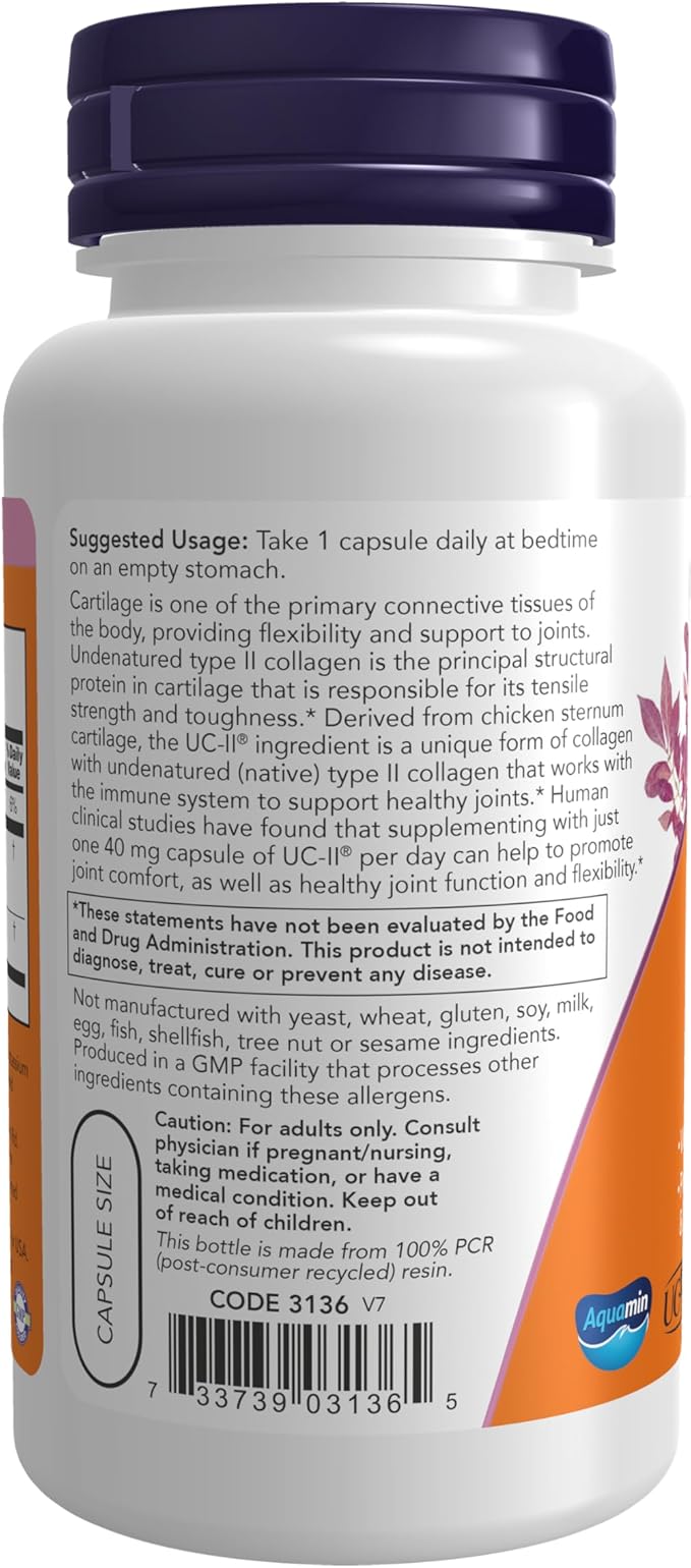 NOW Supplements, UC-II Type II Collagen, 120 Veg Capsules