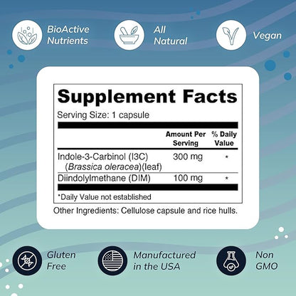 Wellness Resources I3C + DIM for Healthy Estrogen Metabolism, Detoxification (60 Capsules) - 300mg I3C + 100mg DIM - Vegan, Gluten-Free