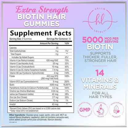 Hair Vitamins Gummies for Hair Growth - Best Multivitamin Supplement for Hair, Skin & Nails with 5000 mcg Biotin per Serving - Supports Thicker, Stronger Hair Women & Men - Berry Flavor - 60 Gummies