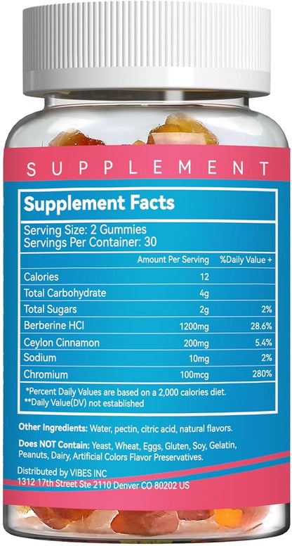 2 Pack Berberine Gummies -1200mg Berberine Supplement with Ceylon Cinnamon for Metabolism and Energy Support, Vegan Gelatin-Free-120 Count