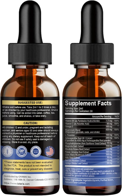 Totaria (Pack of 2 cortisol Supplement Liquid Drops Hormone Balance for Women Men with Magnesium Complex,Ashwagandha,Rhodiola Rosea,L Theanine Supplements Mood, Focus, Sleep 4 FL.OZ
