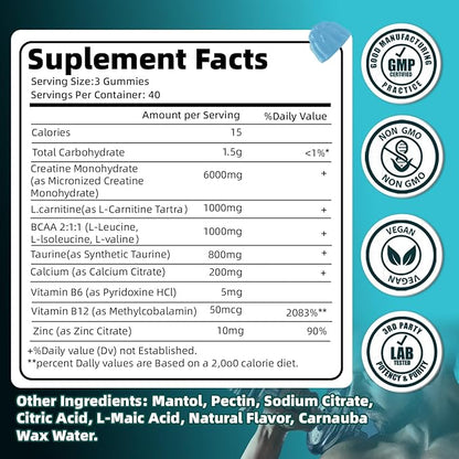 Creatine Monohydrate Gummies 9000mg for Men & Women, Potent Creatine Supplement 5g Chewables Creatine Per Serving, Pre-Workout Gummies for Enhanced Strength, Energy & Muscle Growth - 120 Count