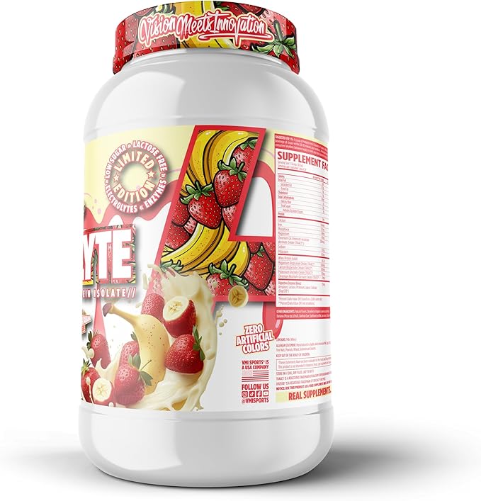 VMI Sports | ProtoLyte Whey Isolate Protein Powder | Low Calorie Whey for Weight Loss and Muscle Gain | Digestive Enzymes | Non-GMO (1.6 Lbs, Strawbana)