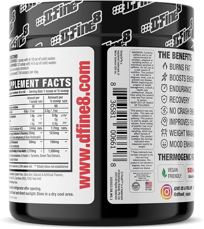 Thermogenic Pre-Workout Energy Powder & Shredding Supplement, Boost Energy Mood & Focus, Sugar Free, Contains Senactiv, Endurance, 300mg Caffeine, N-Acetyl-L-Tyrosine (Watermelon Splash)