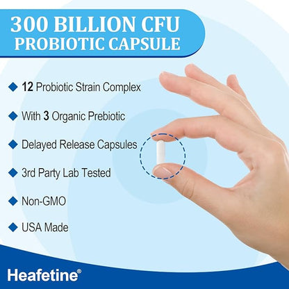 300 Billion CFUs Probiotics for Women & Men - 12 Strains + 3 Organic Prebiotics, Probiotics for Digestive Health & Immune, Gut Health & Bloating, Gut Health for Women & Men - 60 Capsules