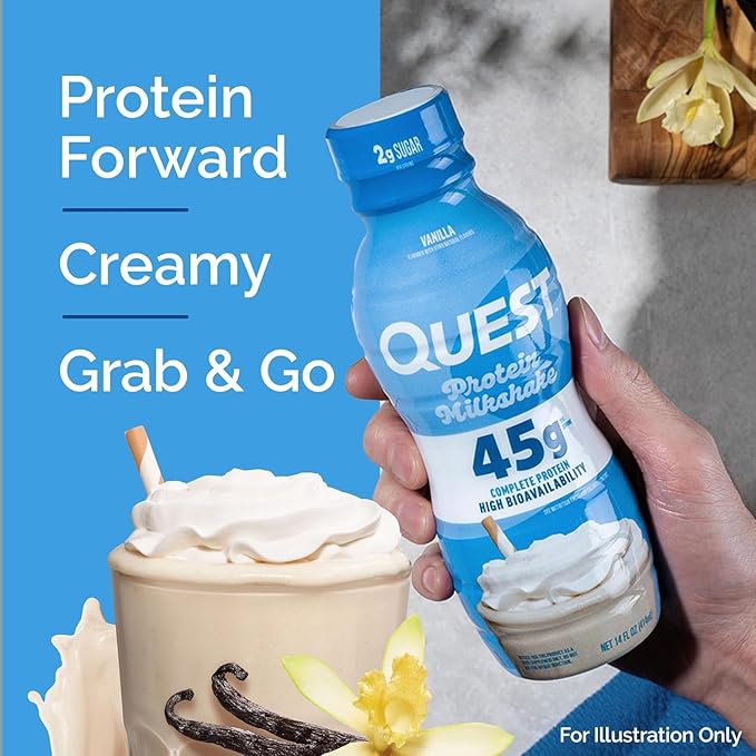 Quest Nutrition Vanilla Protein Shake,45g Protein,2g Sugar,3g Net Carbs,Ready to Drink,Gluten Free,(Pack of 24)