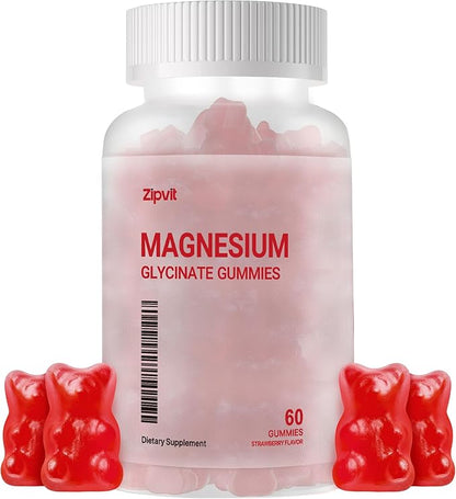 Magnesium Glycinate Gummies 1000mg - Sugar Free Magnesium Potassium Supplement with Vitamin D, B6, CoQ10 for Calm Mood & Sleep Support - 60 Strawberry Gummies